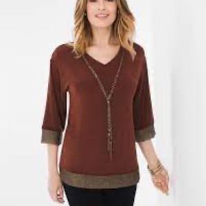 NWT Chicos Travelers Classic Tassel Trim Women's Knit Top Size 1